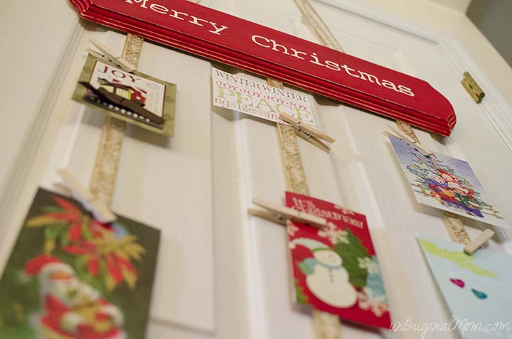 DIY Hanging Christmas Card Holder - great way to display lots of Christmas cards without taking up flat space!