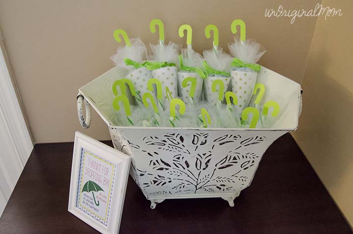 Candy Umbrella Shower Favors - perfect for a rain or umbrella themed baby shower or bridal shower!