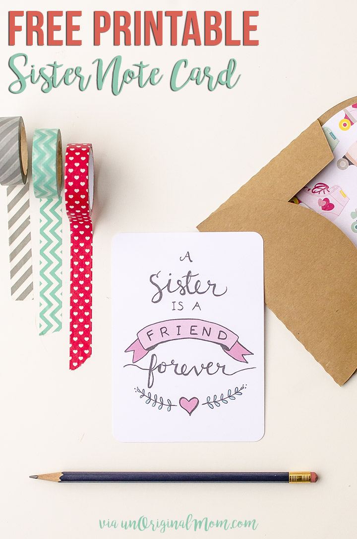Free Printable Sister Valentine Note Card UnOriginal Mom