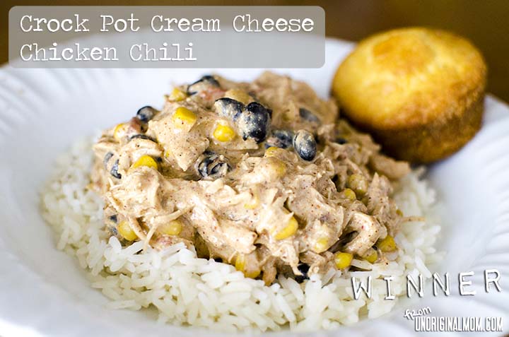 Crock Pot Cream Cheese Chicken Chili from unOriginalMom.com