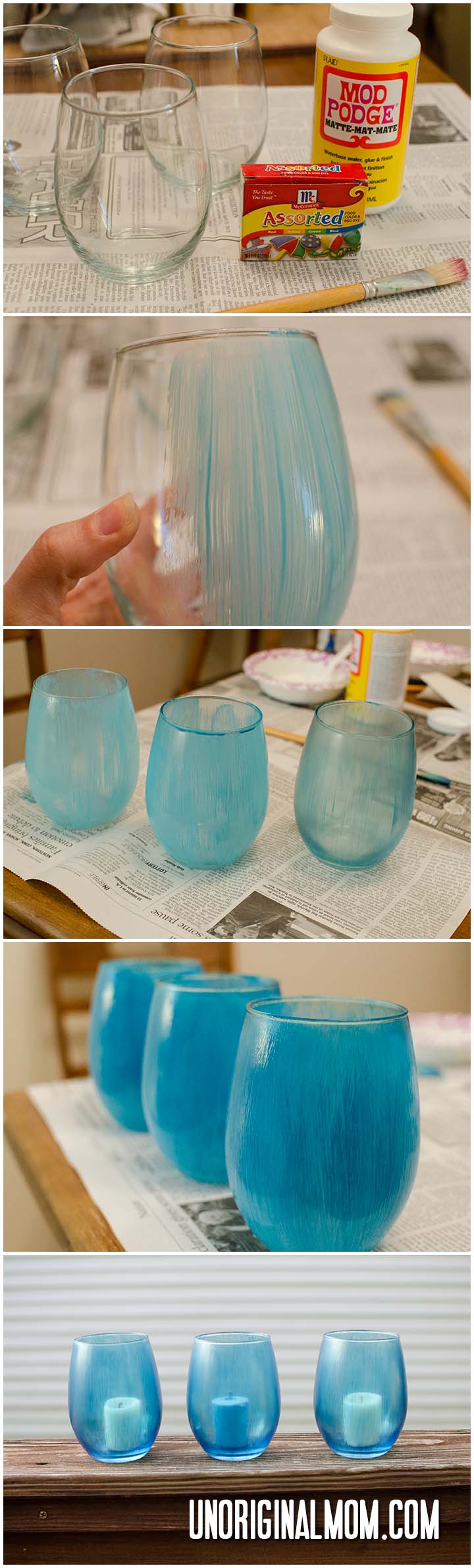 How to make painted glass using mod podge and food coloring. So easy! | unOriginalMom.com