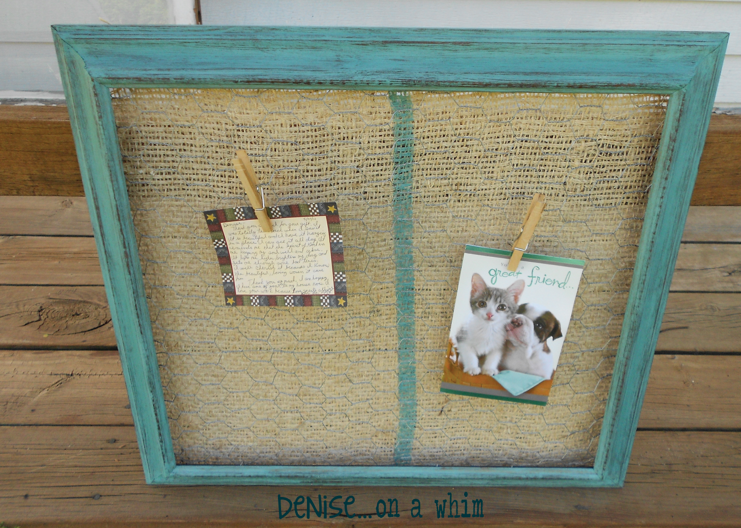 Original Friday Feature: Chicken Wire & Burlap Message Board by Denise on a Whim