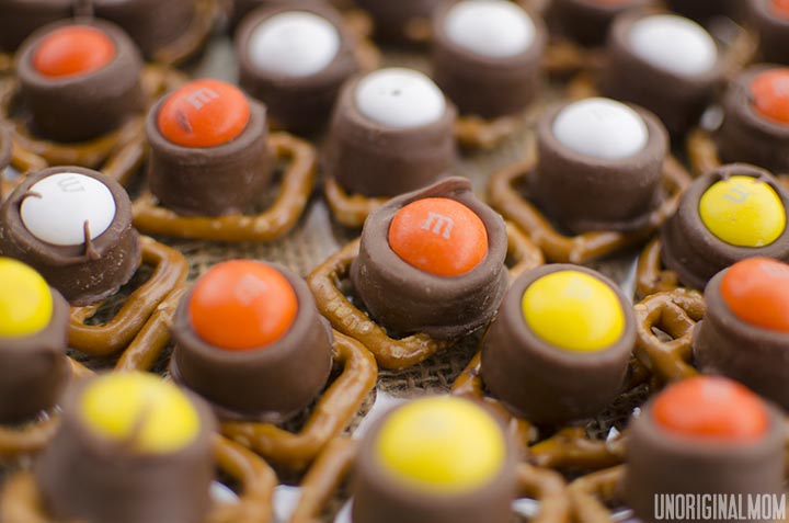 Pretzels, caramel-filled chocolate, and candy corn M&Ms make an easy recipe for fall entertaining! #FallHarvest #shop #cbias