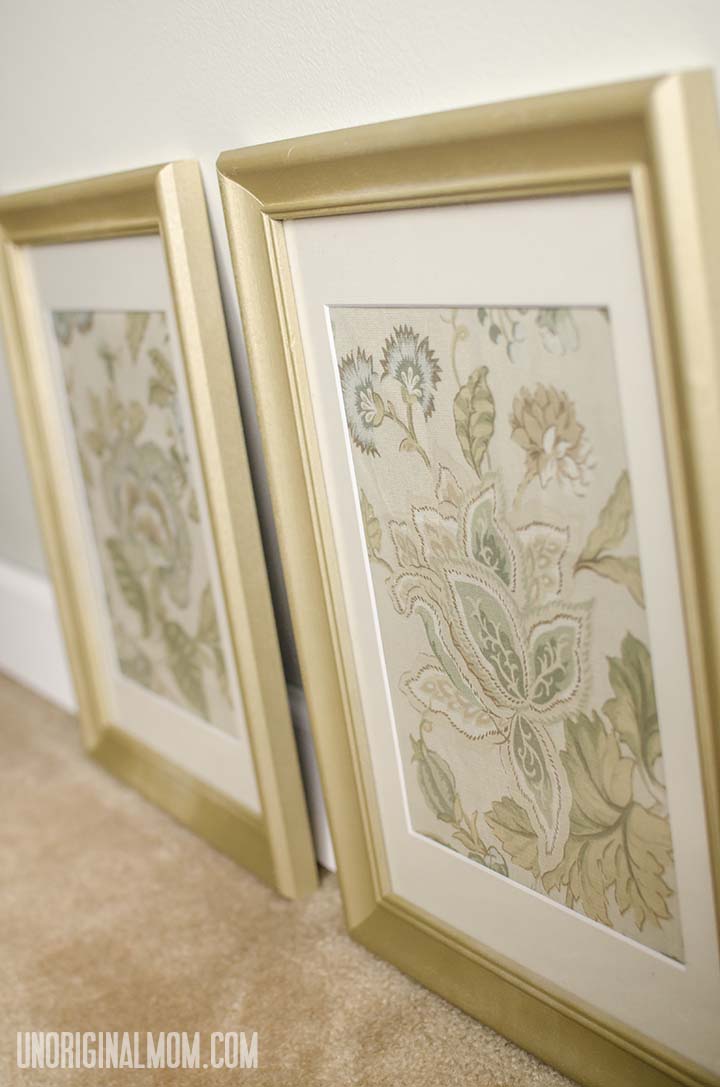 Use cloth napkins and secondhand frames to create inexpensive wall art - perfect for staging a house to sell!  |  unOriginalMom.com