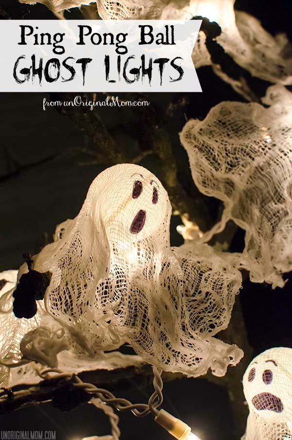 DIY Ping Pong Ball Ghost Lights with spooky Halloween tree | unOriginalMom.com