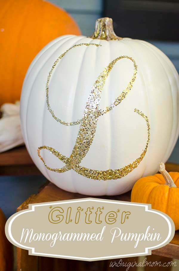 Glitter Monogrammed Pumpkin and a tutorial on using Silhouette double-sided adhesive | unOriginalMom.com