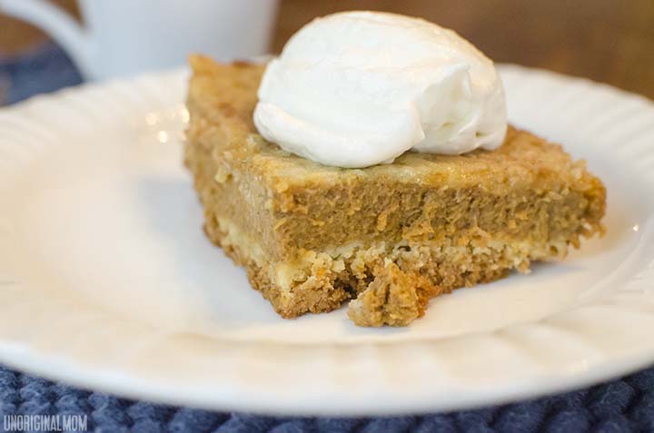 Pumpkin Pie Cake - easy and delicious layered dessert made with canned pumpkin and yellow cake mix.  |  unOriginalMom.com