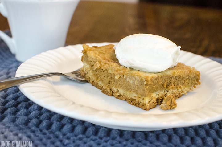 Pumpkin Pie Cake - easy and delicious layered dessert made with canned pumpkin and yellow cake mix.  |  unOriginalMom.com