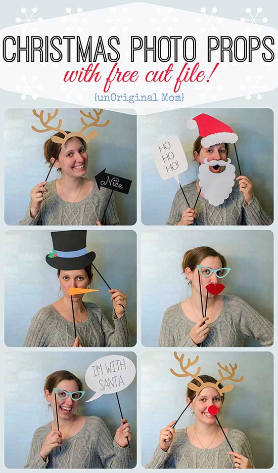 Christmas Photo Booth Props with FREE cut file from unOriginalMom.com #christmasparty #photoprops #silhouette