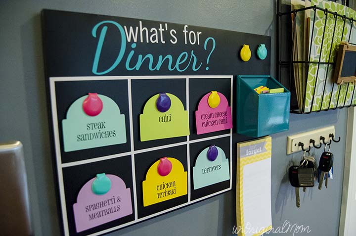 Menu Planning Board - pick from pre-printed meal tags and shop for 6 meals, but you don't have to schedule specific meals for each day!
