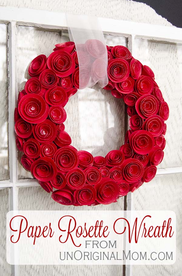 DIY Paper Rosette Wreath - includes free cut file for Silhouette users, but can also be made easily by hand! | #valentines #wreath #rosettes