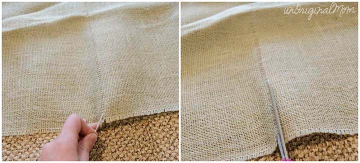 A simple trick for how to cut burlap in a straight line - no fraying!