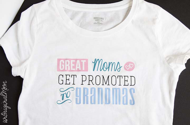 Great Moms get promoted to Grandmas - great gift idea for Mother's Day! Free cut file and heat transfer vinyl tutorial!