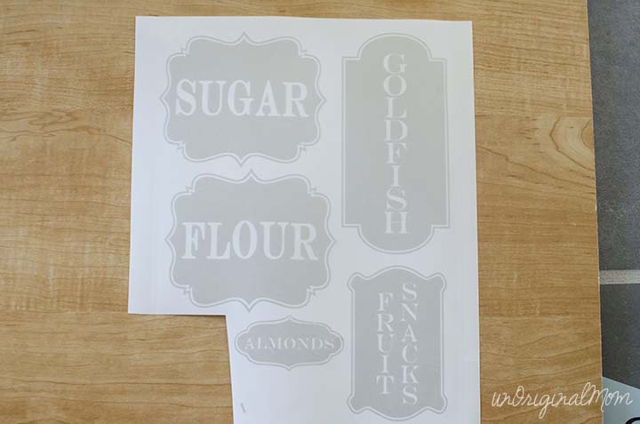 Simple pantry labels with frosted vinyl