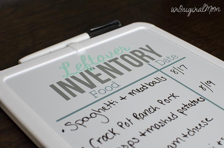 A simple way to help keep the fridge organized (and to know what's in it) - a leftover inventory white board!