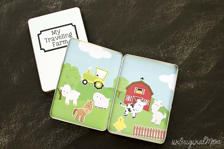 Make your own magnetic traveling farm toddler game using DVD tins - use your Silhouette or just buy pre-made magnets to fill them!