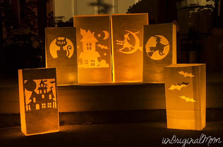 Make glowing Halloween paper bag luminaries with your Silhouette in less than 10 minutes - great front porch decor for Trick or Treat night!