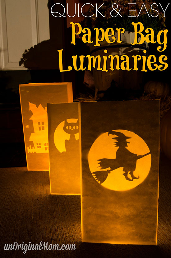 Make glowing Halloween paper bag luminaries with your Silhouette in less than 10 minutes - great front porch decor for Trick or Treat night!