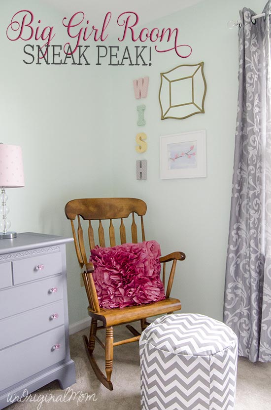 Mint, Pink, and Gray Big Girl Room Sneak Peek - decorating a reading nook with pillows and poufs!