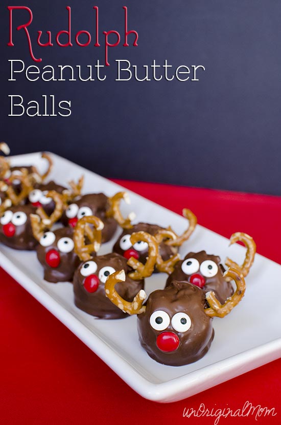 Make "Rudolph" Peanut Butter Balls as a cute holiday treat - perfect for entertaining!