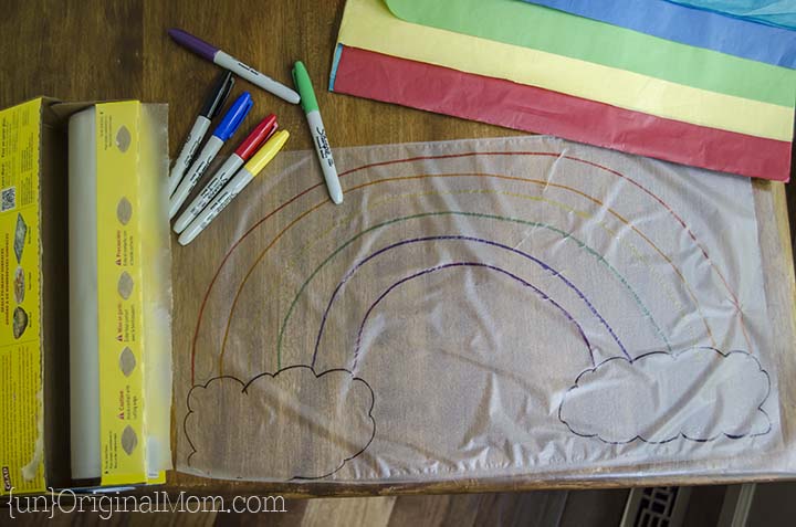Tissue paper "stained glass" - easy kid craft project with Glad Press'n Seal