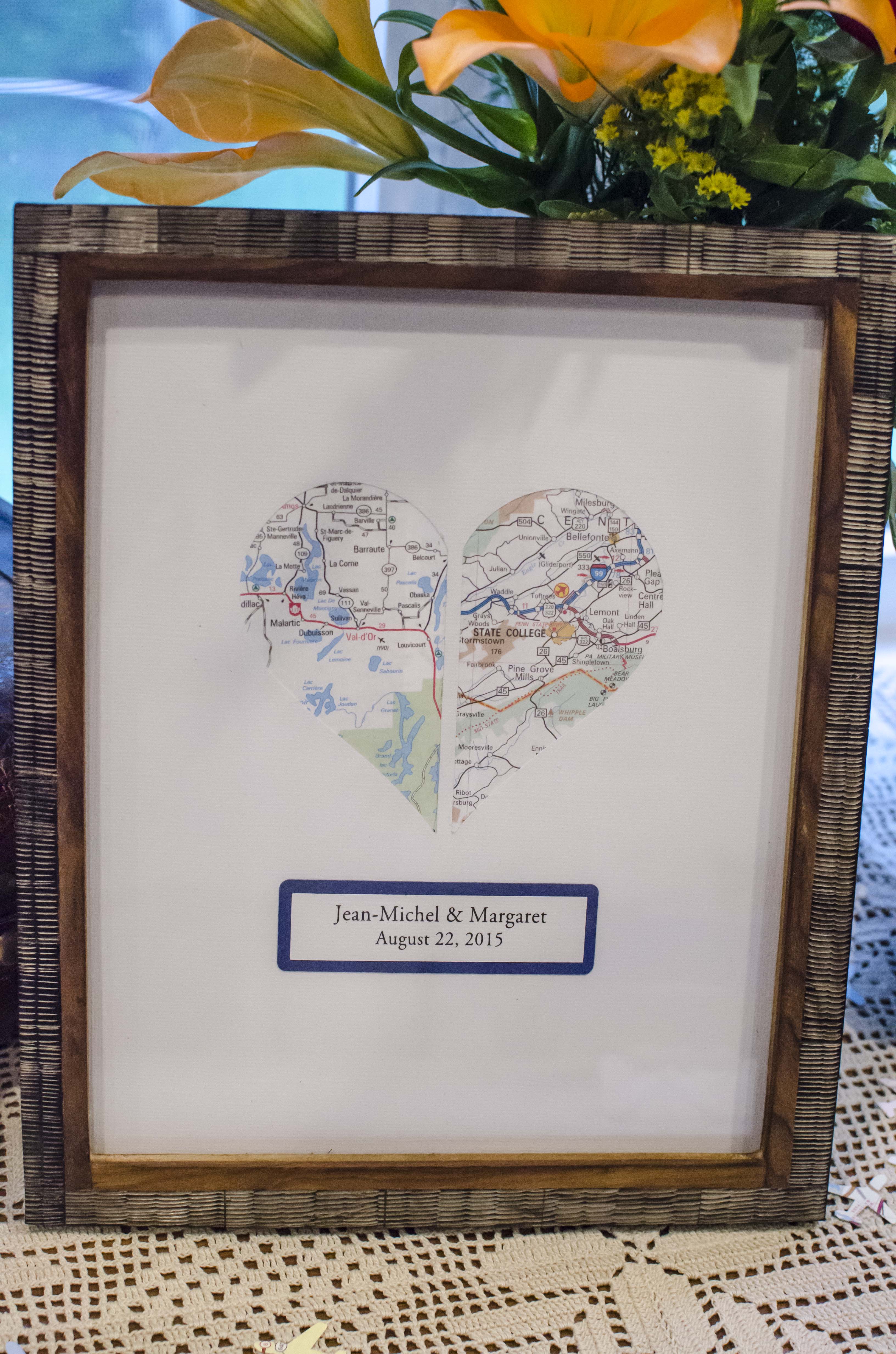 Map "heart" for a bridal shower or wedding gift
