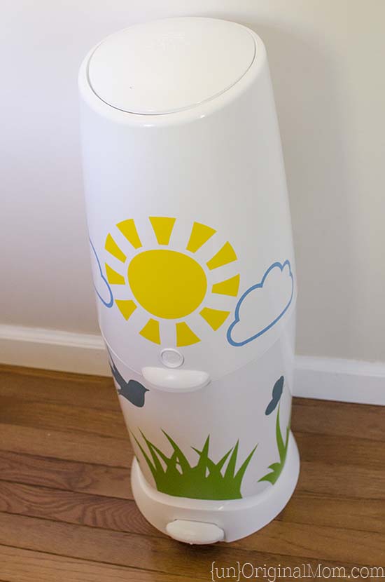 Add vinyl to your Diaper Genie - a great way to brighten up the nursery, or a fun shower gift!