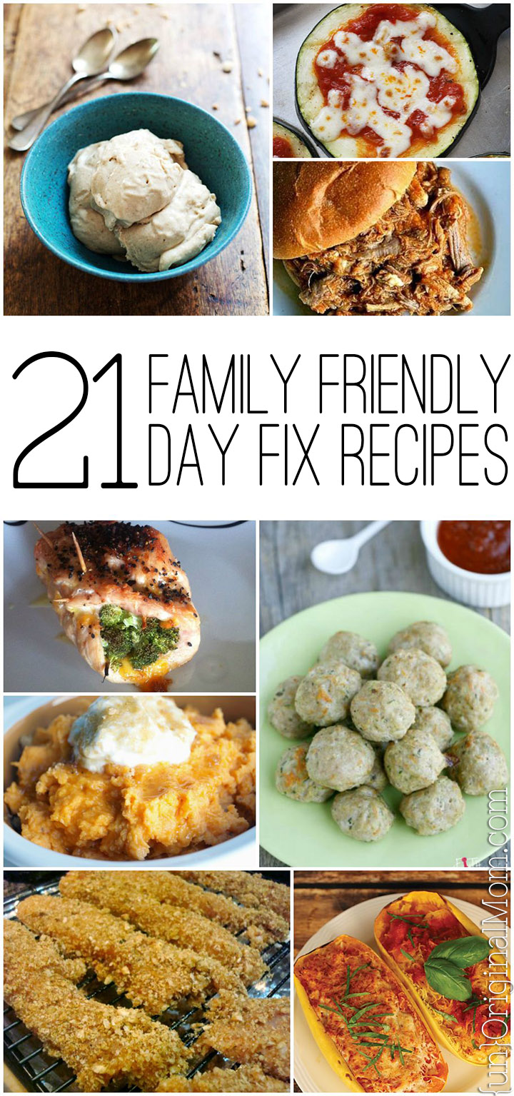 A great round up of 21 family friendly recipes to make on the 21 Day Fix