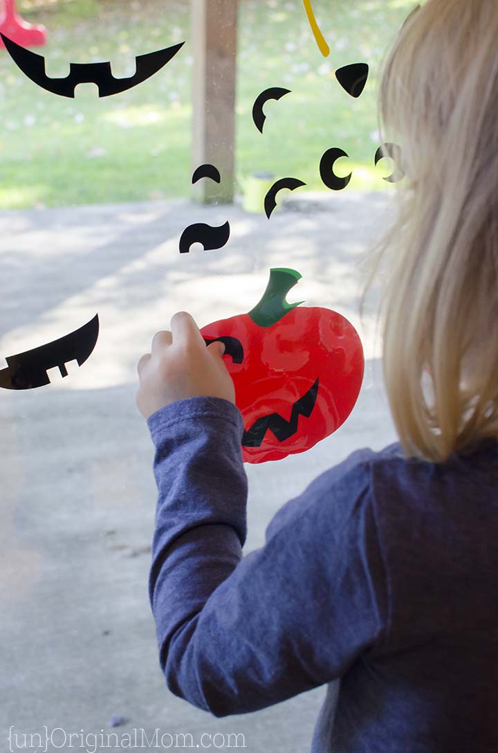 Cut window cling material with your Silhouette to make fun choose-your-own Jack o'Lanterns!