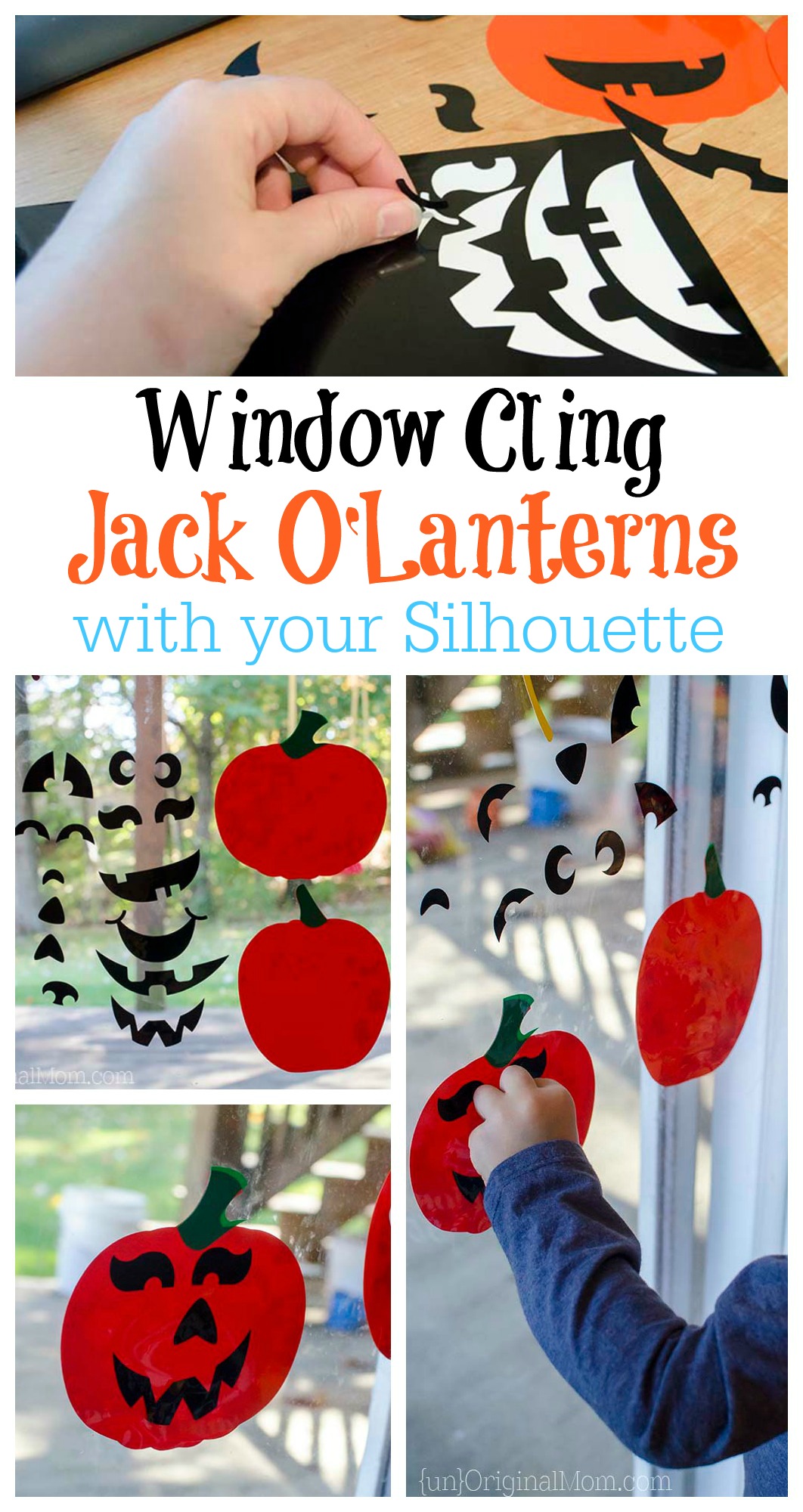 Cut window cling material with your Silhouette to make fun choose-your-own Jack o'Lanterns!