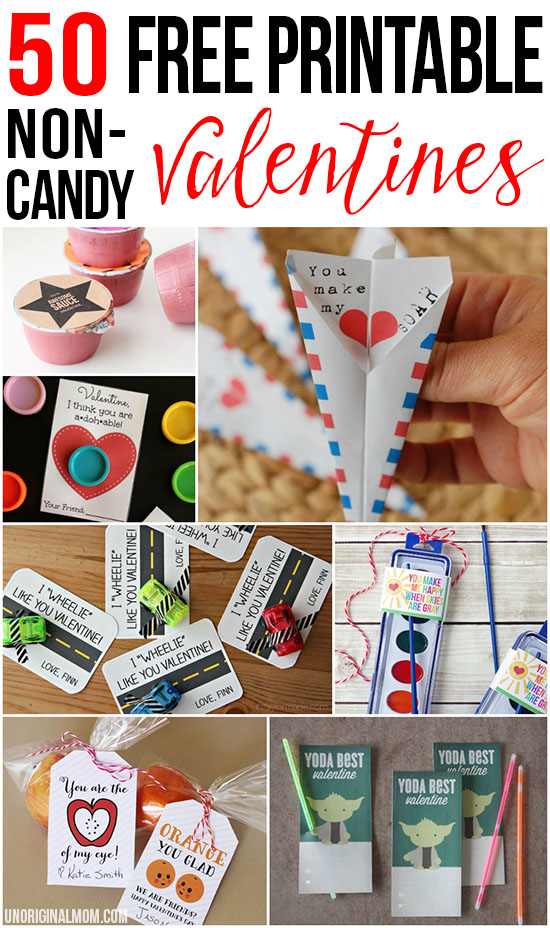 Amazing list of 50 free printable non-candy valentines - perfect for school valentines!