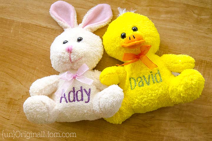 Personalize stuffed animals from the dollar store with heat transfer vinyl - so easy and adorable!