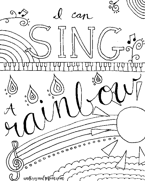 "I Can Sing a Rainbow" free printable adult coloring page - perfect for a music lover!