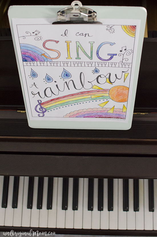 "I Can Sing a Rainbow" free printable adult coloring page - perfect for a music lover!