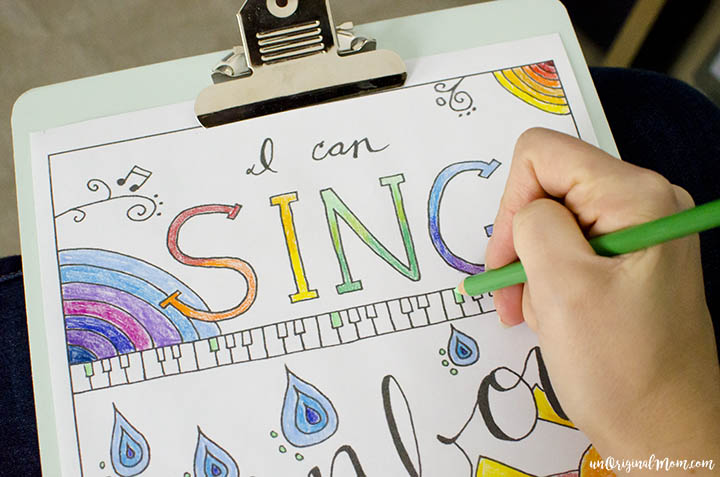 "I Can Sing a Rainbow" free printable adult coloring page - perfect for a music lover!