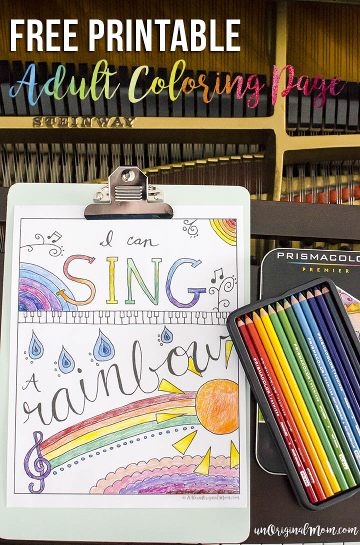 "I Can Sing a Rainbow" free printable adult coloring page - perfect for a music lover!