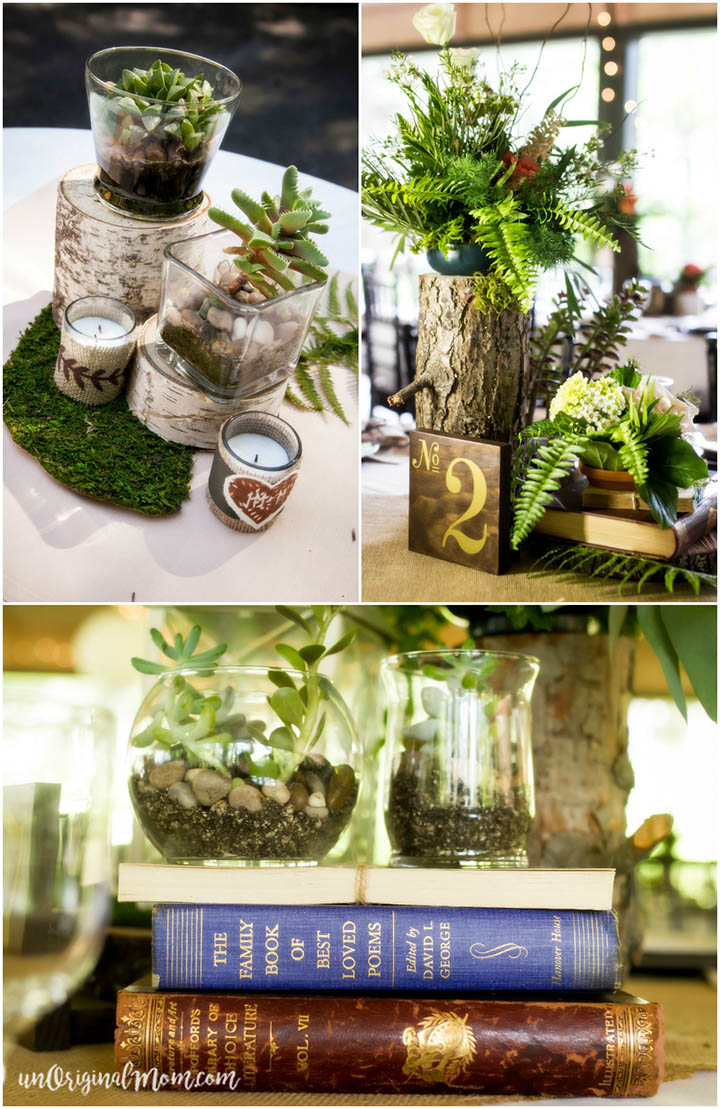 Elements from a stunningly beautiful enchanted forest DIY woodland wedding.