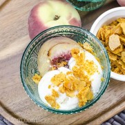 Roasted White Peaches with Honeycomb and Vanilla Ice Cream