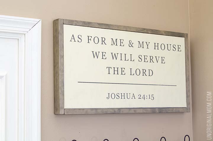 Love this farmhouse sign made by stenciling on a canvas. Great Magnolia Market knockoff, perfect for DIY farmhouse style decor! Joshua 24:15