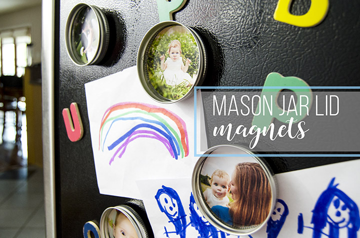 Upcycle your leftover mason jar lids with these super cute mason jar lid photo magnets! They'd make great gifts too!