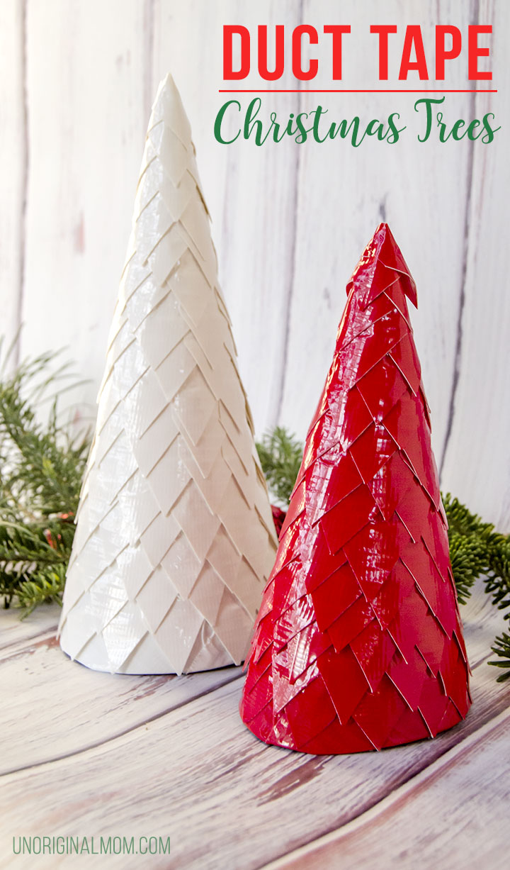 Make Christmas trees out of cereal boxes and duct tape! Super cheap Christmas decor, easy, and so pretty!