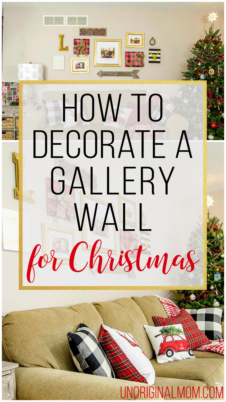 How to decorate a gallery wall for Christmas - great tips! I love the frames wrapped to look like gifts!