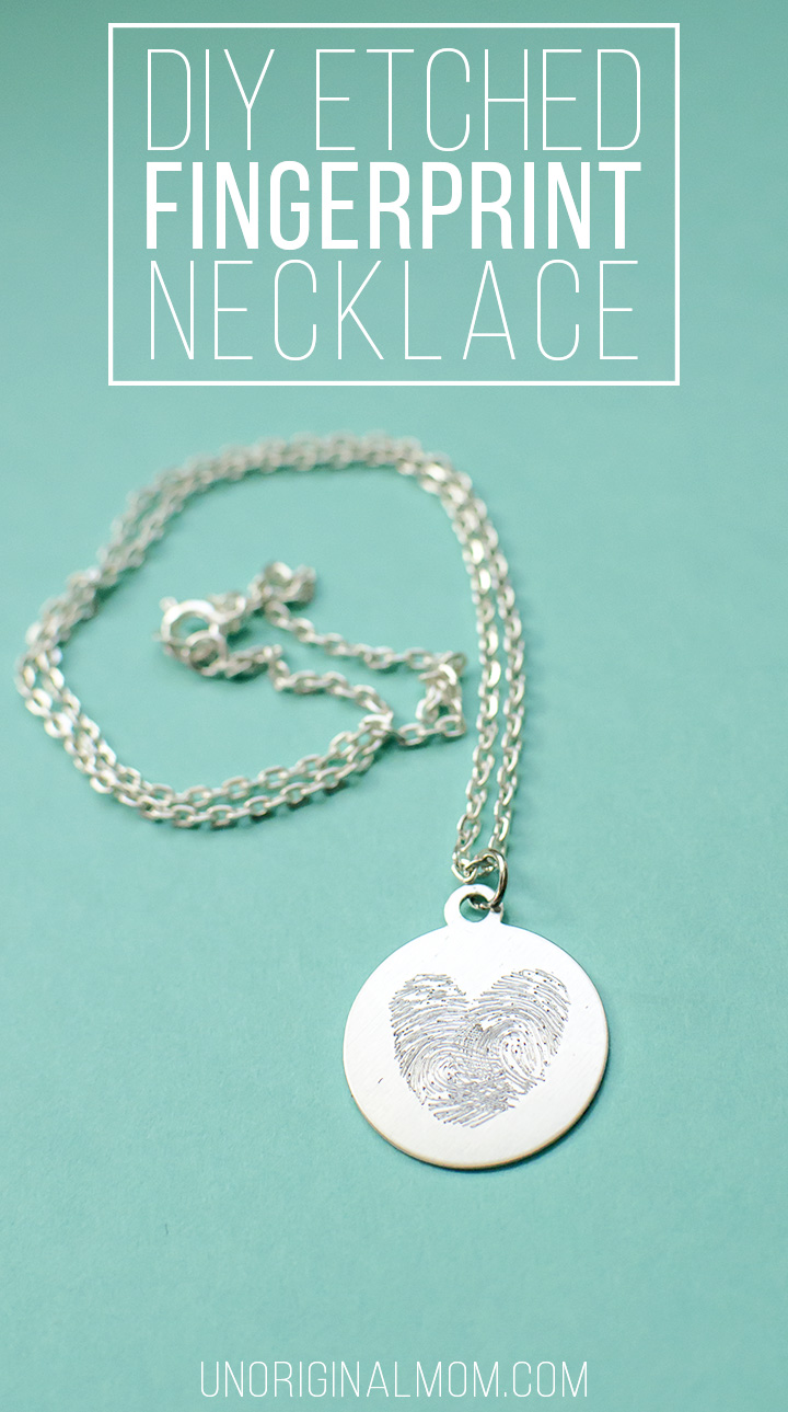 Make your own etched fingerprint necklace using your Silhouette curio! Such a neat idea to use your kid's fingerprints for a mother's day or Valentine's Day gift.