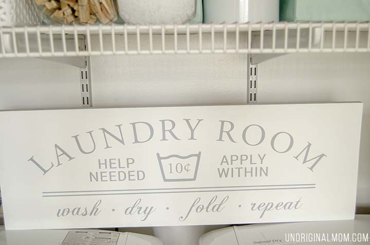 DIY Painted Laundry Room sign with a Silhouette using the PVPP method. Full tutorial and a free Silhouette cut file!