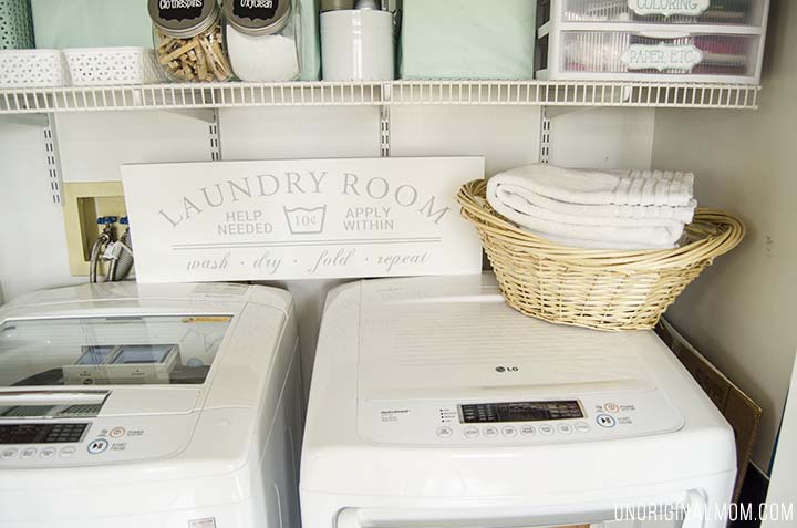 DIY Painted Laundry Room sign with a Silhouette using the PVPP method. Full tutorial and a free Silhouette cut file!