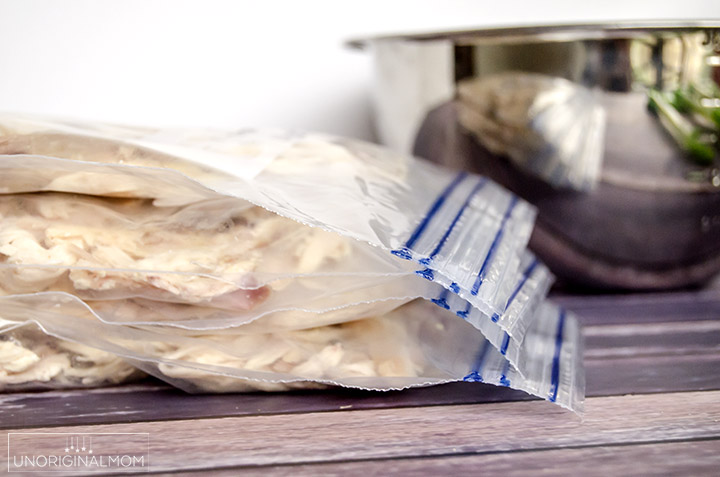 Stock your freezer with shredded chicken using a rotisserie chicken - great tips! | Rotisserie chicken meal prep | freezer meal prep | Sams Club Rotisserie Chicken