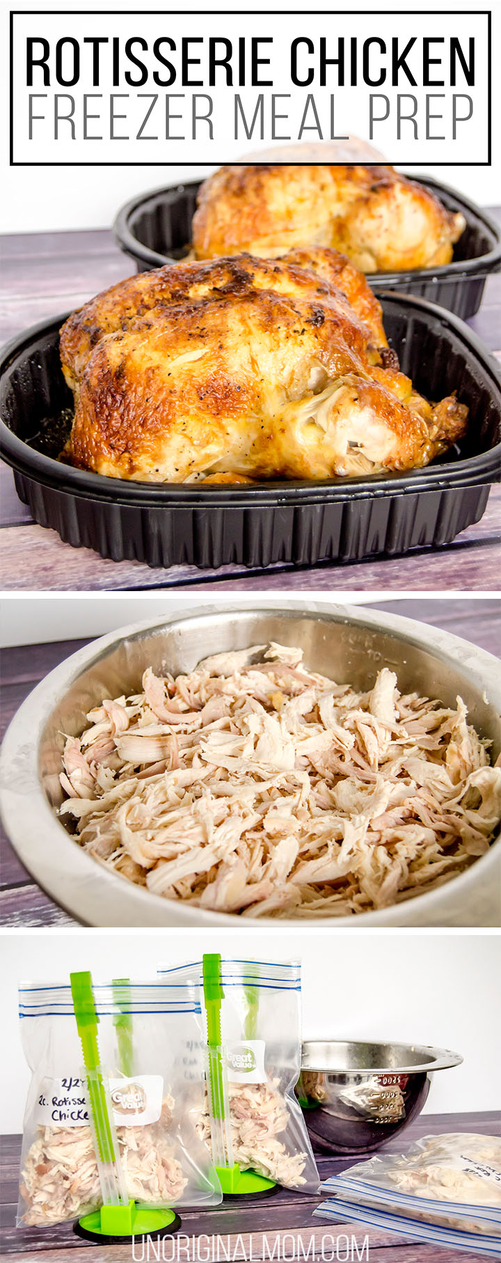 Stock your freezer with shredded chicken using a rotisserie chicken - great tips! | Rotisserie chicken meal prep | freezer meal prep | Sams Club Rotisserie Chicken