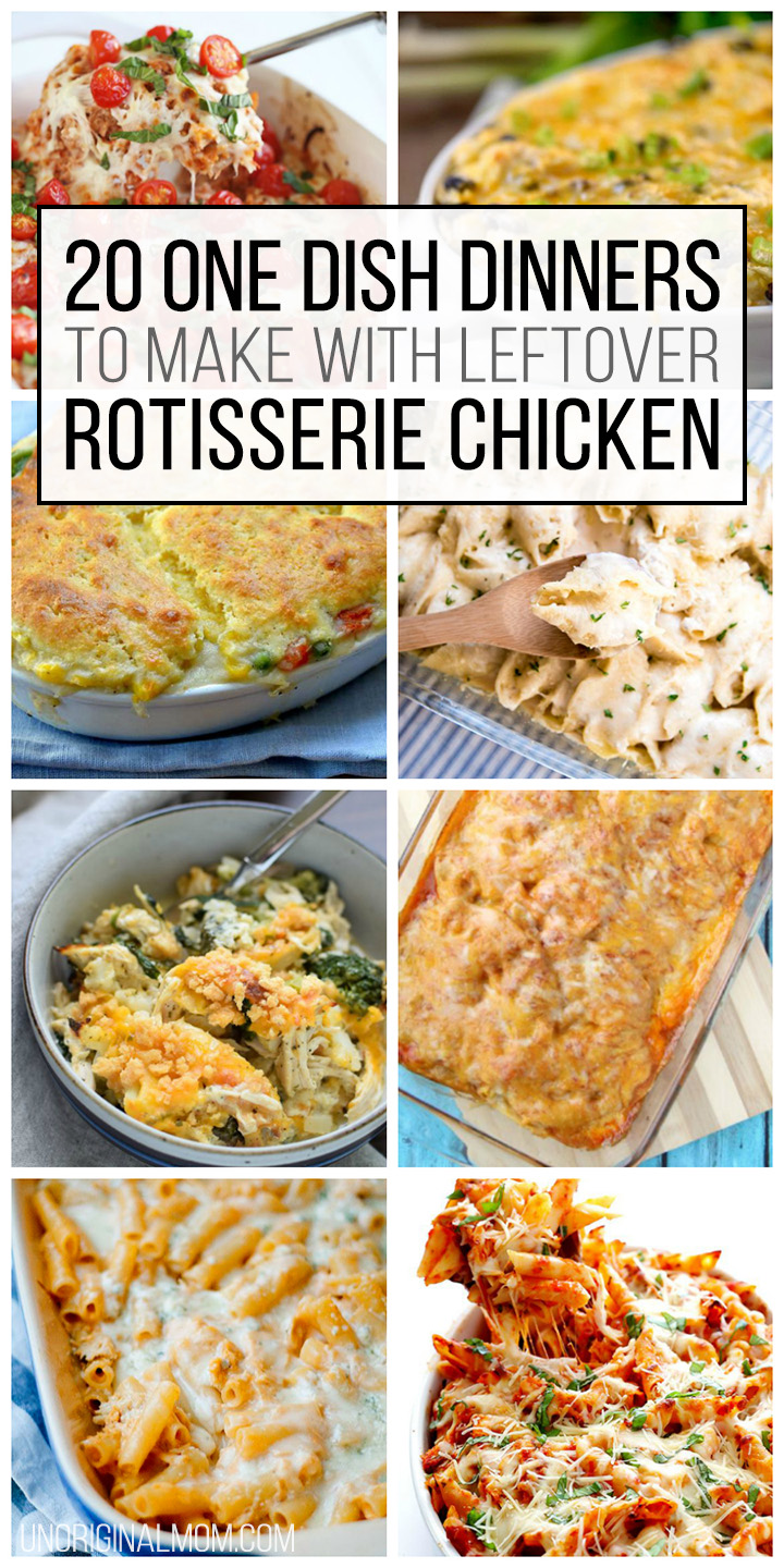 Great ideas for quick and easy weeknight dinners - one dish dinners and casseroles using leftover rotisserie chicken! | rotisserie chicken casseroles | shredded chicken | chicken rice casserole