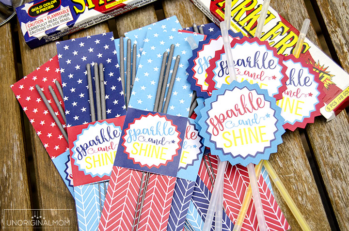 Free printable 4th of July Glow Stick Tags - so fun for a 4th of July party! There are tags for sparklers, too! | 4th of July printables | free printable sparkler tags | free printable glow stick tags | 4th of July party printables | patriotic party printables | free Silhouette cut file | patriotic party favors