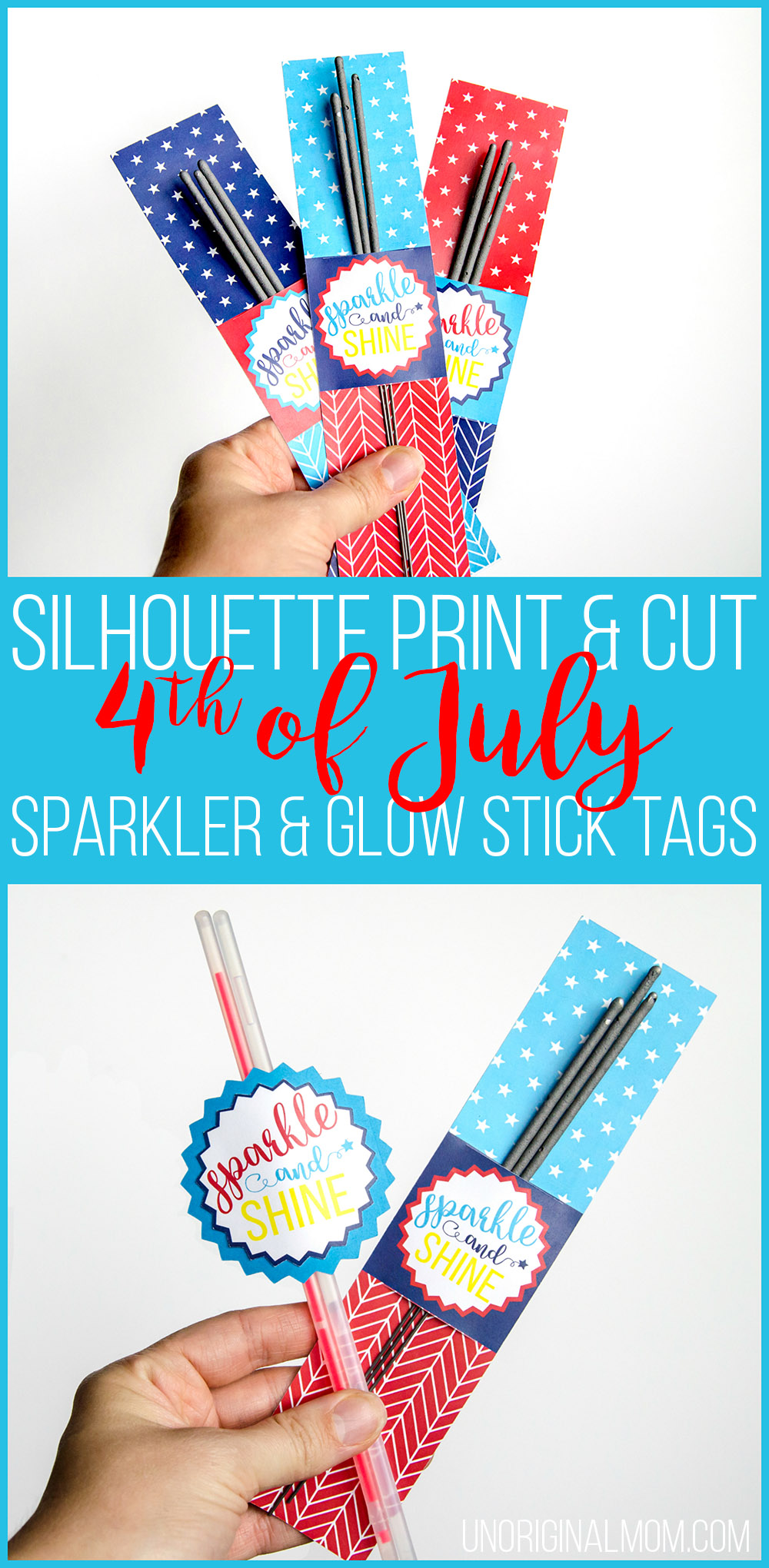 Tutorial and a free Silhouette cut file to print-and-cut sparkler tags and glow stick tags for the 4th of July! | free printable sparkler tags | free printable glow stick tags | 4th of july printables | 4th of july party | patriotic printables